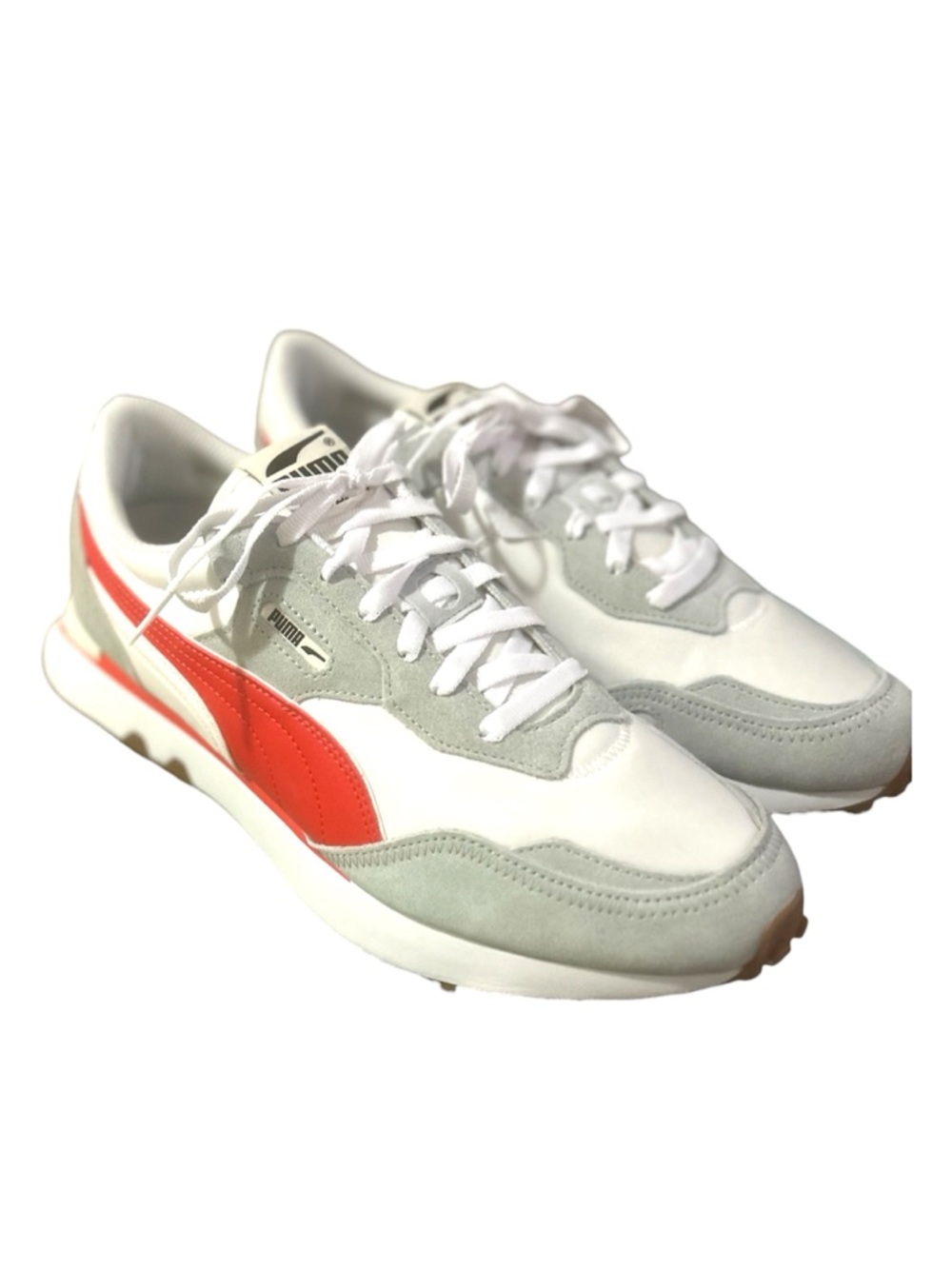 Puma Men's White, Light Gray & Red Retro Runner Sneakers